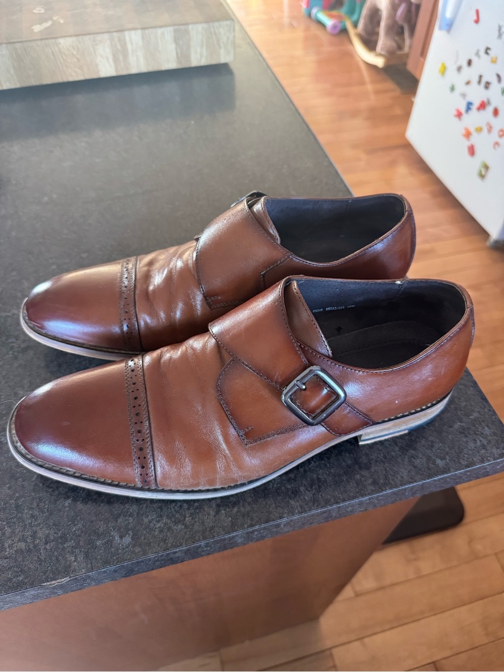 Men's Brown Leather Single Monk Strap Dress Shoes